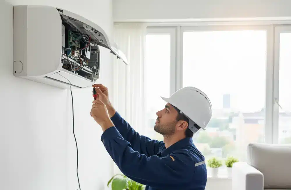 Teknisi memperbaiki AC