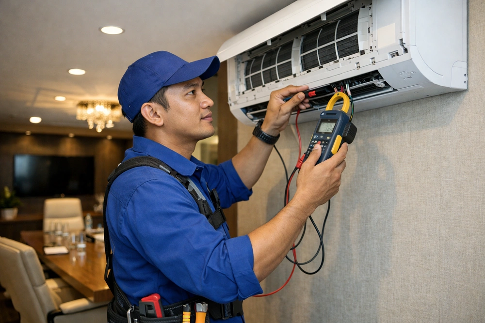 Strategi Pendinginan untuk Ruang Rapat Eksekutif agar Meeting Tetap Nyaman 1 Pengaturan suhu AC