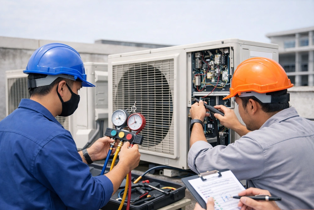 Tanda-Tanda Sistem AC Gedung Perlu Direstrukturisasi, Bukan Sekadar Diservis 1 Pengecekan AC luar ruangan